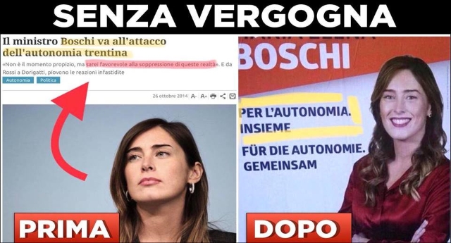 Boschi: 2014 “Sono favorevole alla soppressione dell’autonomia” – 2018 si candida a Bolzano! …Ma che Vi aspettate da gente che alla coerenza preferisce una bella poltrona sotto il sedere?