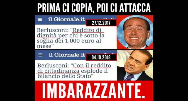 M5S contro Berlusconi “imbarazzante: prima ci copia, poi ci attacca”
